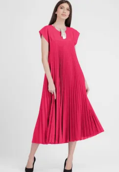 Rochie plisata A-line lunga, material fin si usor creponat, fucsia imagine