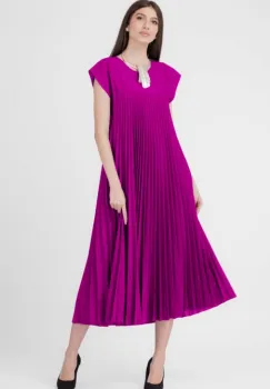 Rochie plisata  A-line lunga, material fin si usor creponat, magenta imagine