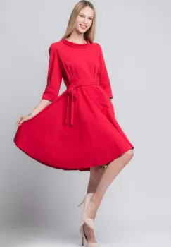 Rochie rosie, eleganta - casual, taiata in talie, clos imagine