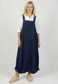 Rochie sarafan lunga cu bretele si snur reglabil, din denim imagine