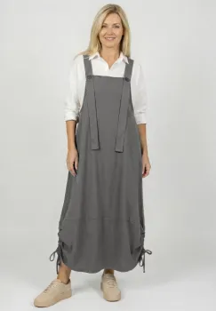 Rochie sarafan lunga cu bretele si snur reglabil, din jerseu de bumbac, gri deschis imagine