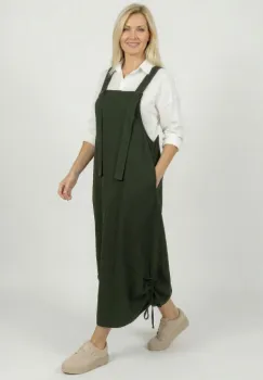 Rochie sarafan lunga cu bretele si snur reglabil, din jerseu de bumbac, kaki imagine