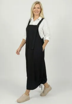 Rochie sarafan lunga cu bretele si snur reglabil, din jerseu de bumbac neagra imagine