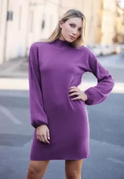 Rochie scurta tricotata cu maneca bufanta, mov imagine