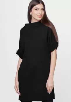 Rochie scurta tricotata, cu maneca scurta si nasture, din vascoza, neagra imagine