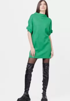 Rochie scurta tricotata, cu maneca scurta si nasture, din vascoza, verde imagine