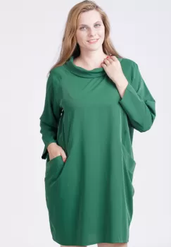 Rochie scurta verde cu guler intors si buzunare imagine