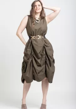 Rochie spectaculoasa kaki, din poplin satinat, cu falduri imagine