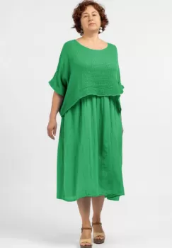 Rochie suprapusa cu bluza plasa, din bumbac, verde intens imagine