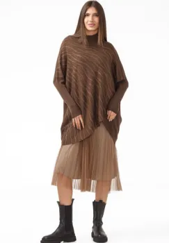 Rochie suprapusa din tulle  cu pulover asimetric, maro imagine