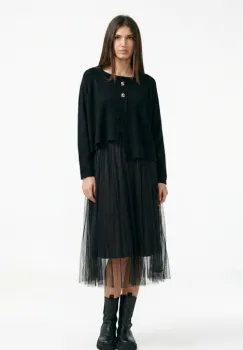 Rochie suprapusa din tulle  cu puloveras cu nasturi metalici neagra imagine