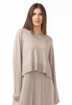 Rochie suprapusa din tulle  cu puloveras despicat la spate, bej imagine