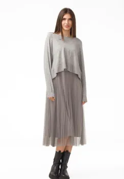 Rochie suprapusa din tulle  cu puloveras despicat la spate, gri imagine