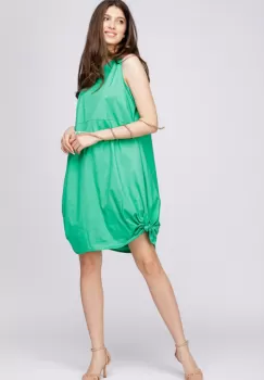 Rochie verde, din poplin de bumbac, cu noduri laterale imagine
