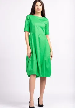 Rochie verde, lalea, cambrata, cu fermoar, din poplin de bumbac imagine