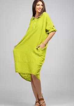 Rochie verde neon din in Stella Milani cu inel metalic pe spate imagine