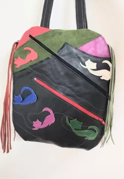 Rucsac handmade multicolor cu pisicute,unicat imagine