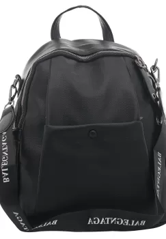 Rucsac negru din piele ecologica, cu capsa si bareta de umar cu scris imagine