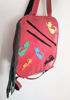 Rucsac rosu,handmade, cu pisicute imagine