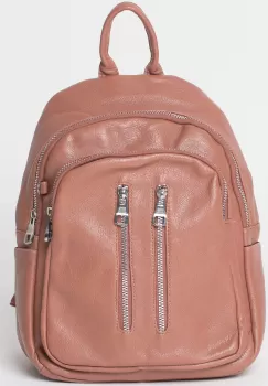 Rucsac roz cu doua fermoare verticale din piele ecologica imagine