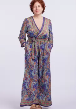 Salopeta din matase indiana cu bust petrecut, albastru, verde si turcoaz imagine