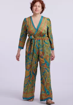 Salopeta din matase indiana cu bust petrecut, turcozaz, rosu si mustar imagine