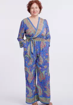 Salopeta din matase indiana cu bust petrecut, verde menta si albastru imagine