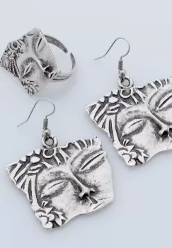 Set cercei si inel din zamac cu desing fantezist imagine
