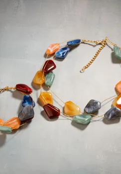 Set colier cu bratara cu elemente colorate pe fire fine aurii imagine