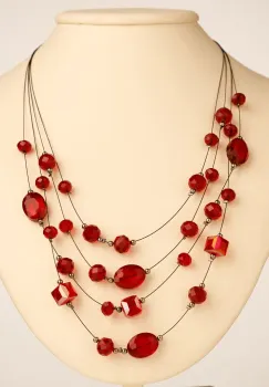 Set colier multi-sir cu cristale rosii si cercei asortati imagine