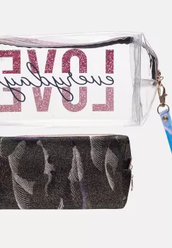 Set doua portfarduri, material textil negru auriu cu model si material plastic transparent imagine