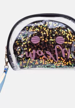 Set doua portfarduri, material textil negru cu paiete si material plastic transparent cu pisicuta imagine