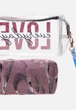 Set doua portfarduri, material textil roz auriu cu model si material plastic transparent imagine