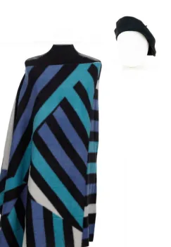 Set esarfa din casmir in dungi cu bereta frantuzeasca neagra din stofa de lana imagine