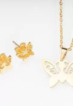 Set metalic auriu format din colier si cercei cu forma fluture imagine