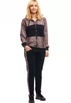Trening dama bumbac doua piese animal print banda neagra piept imagine