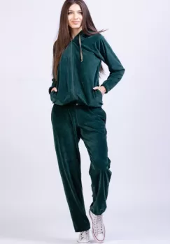 Trening dama doua piese din catifea de bumbac verde smarald imagine