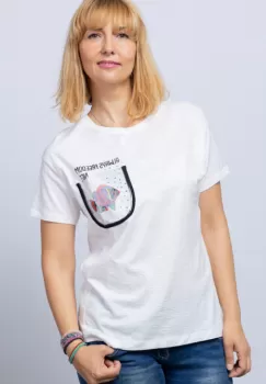 Tricou alb ALWAYS FREEDOM cu pestisor la buzunarul de pe bust, din bumbac imagine
