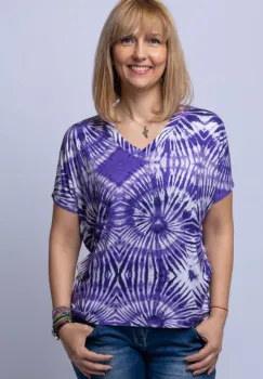 Tricou alb-mov oversize, din vascoza imagine