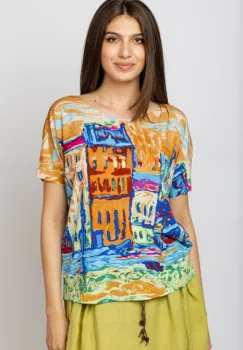 Tricou din vascoza cu imprimeu casute imagine