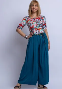 Tricou din vascoza cu imprimeu cu rosu si verde imagine