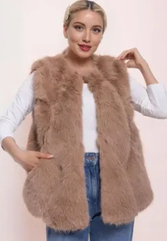 Vesta din blanita ecologica camel, super pufoasa imagine