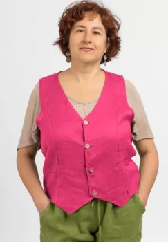 Vesta trendy din in cu colturi si nasturi de lemn, fucsia imagine