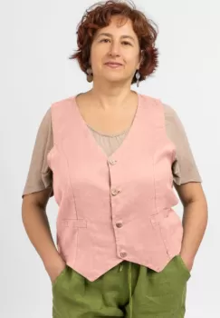 Vesta trendy din in cu colturi si nasturi de lemn, roz imagine