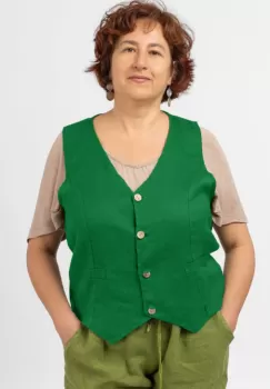 Vesta trendy din in cu colturi si nasturi de lemn, verde imagine