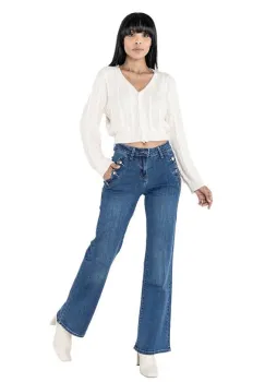 Blugi dama evazati Nina Carter albastru inchis P195-1 M10 imagine