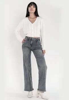 Blugi Dama Evazati Nina Carter Gri inchis P195-17A M10 imagine