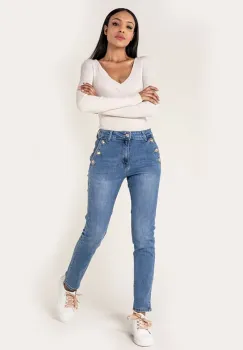 Blugi dama mom fit Nina Carter albastru P216 M10 imagine