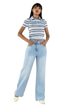 Blugi dama wide leg Nina Carter albastru deschis T001-1 M7 imagine