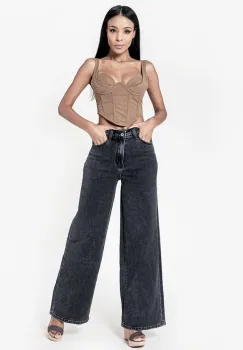 Blugi negri dama wide leg Nina Carter YY300-7 M10 imagine